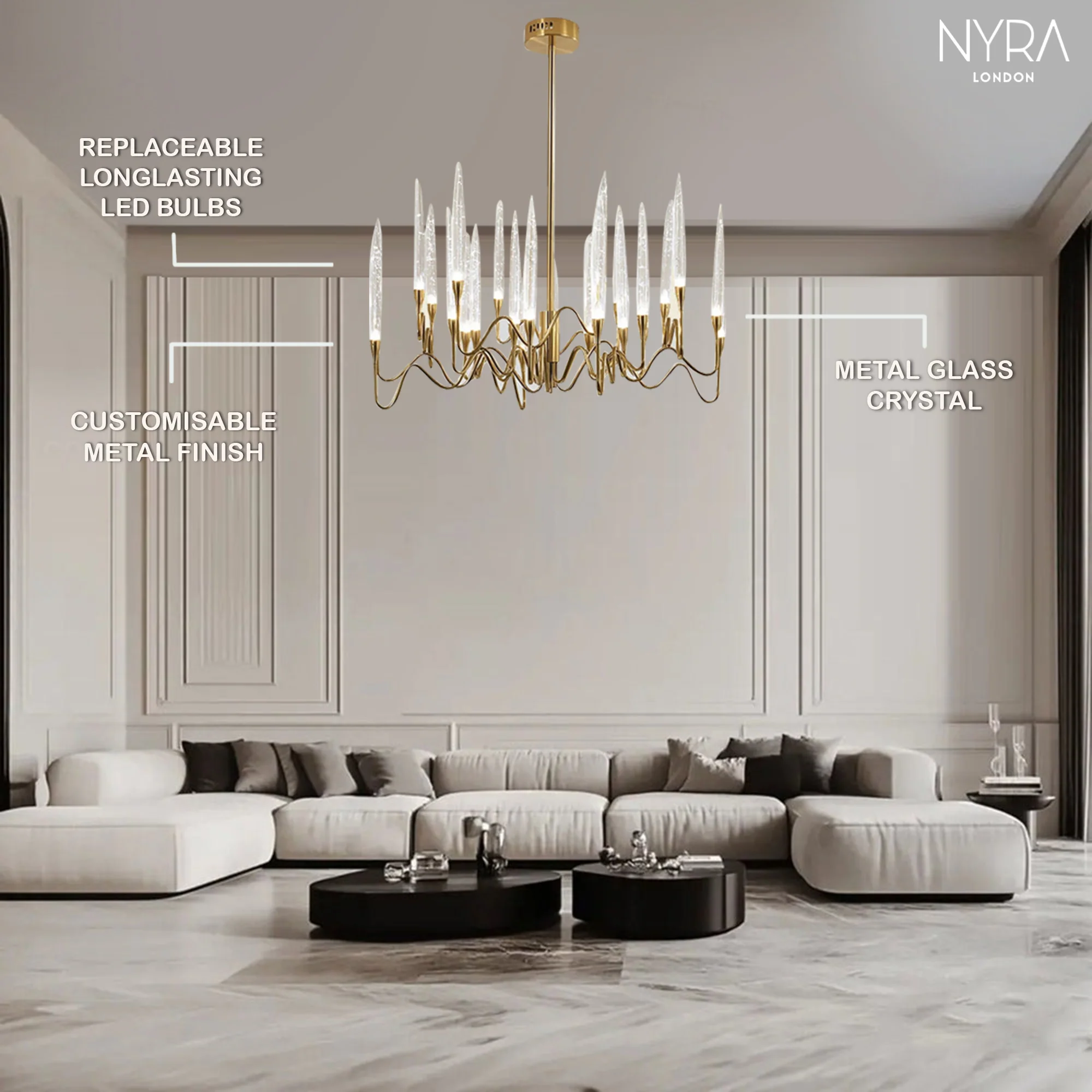 NYRA Crystal Candle Chandelier - Image 4