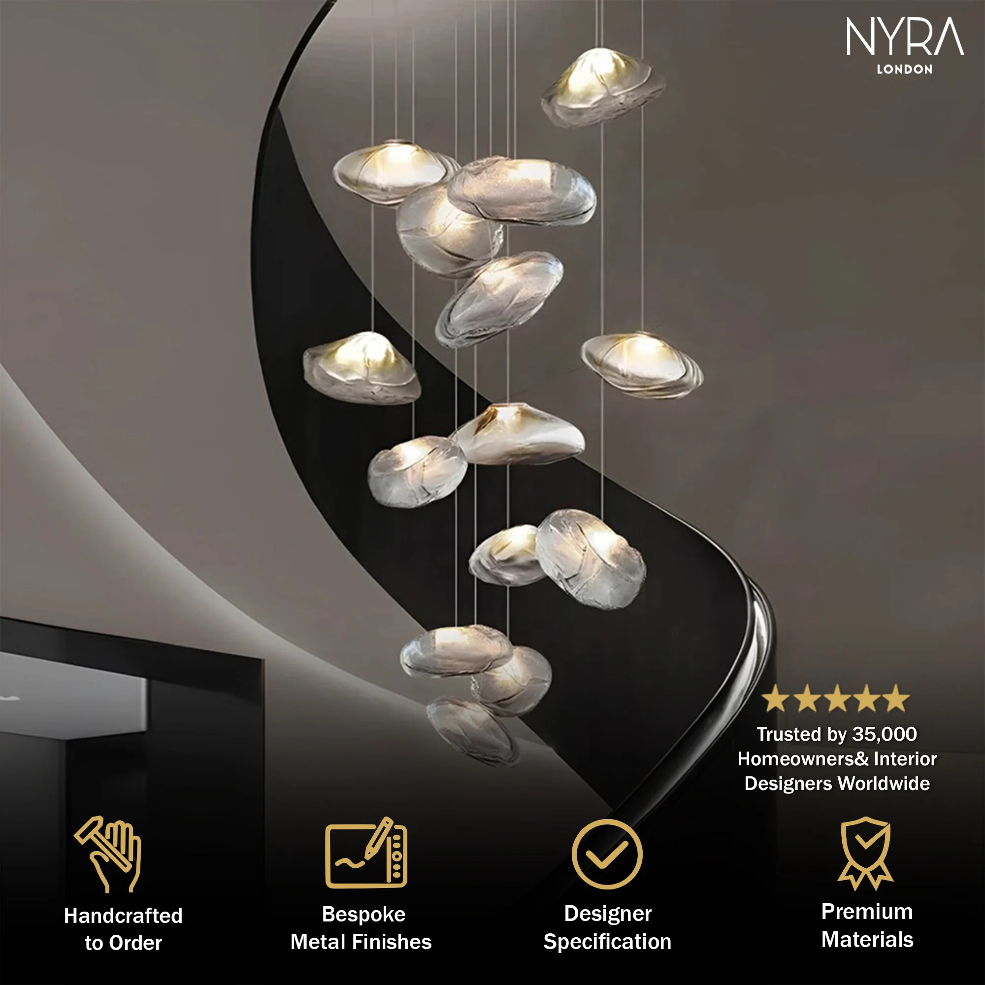 Golden Glow Cascade Glass Chandelier - Image 3