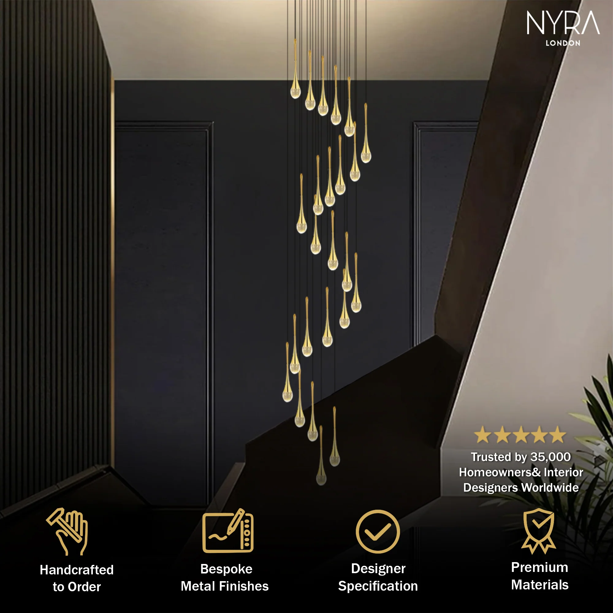Golden Teardrop Lighting Fixture - Image 3