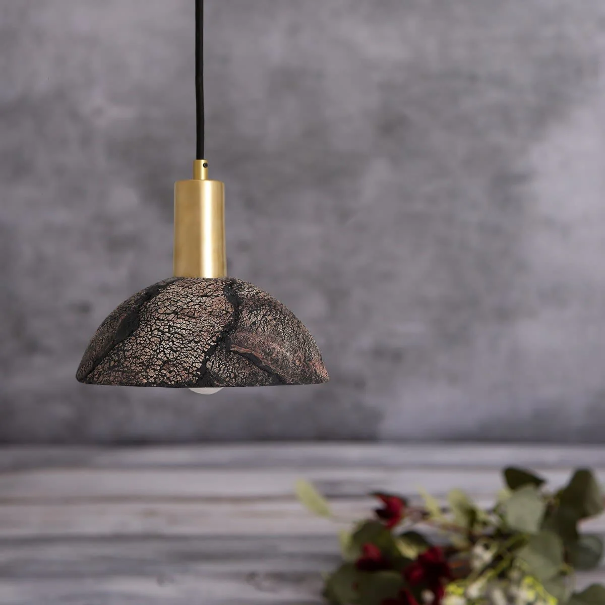 Kauri Organic Ceramic Dome Pendant Light 20cm, Black Clay - Image 3