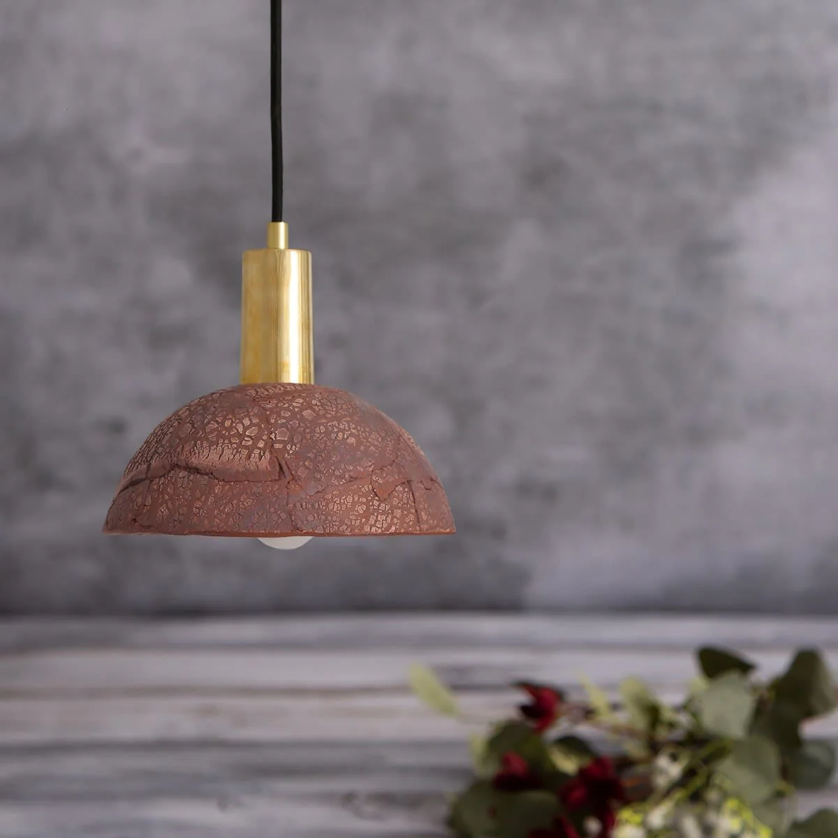 Kauri Organic Ceramic Dome Pendant Light 20cm, Red Iron - Image 2
