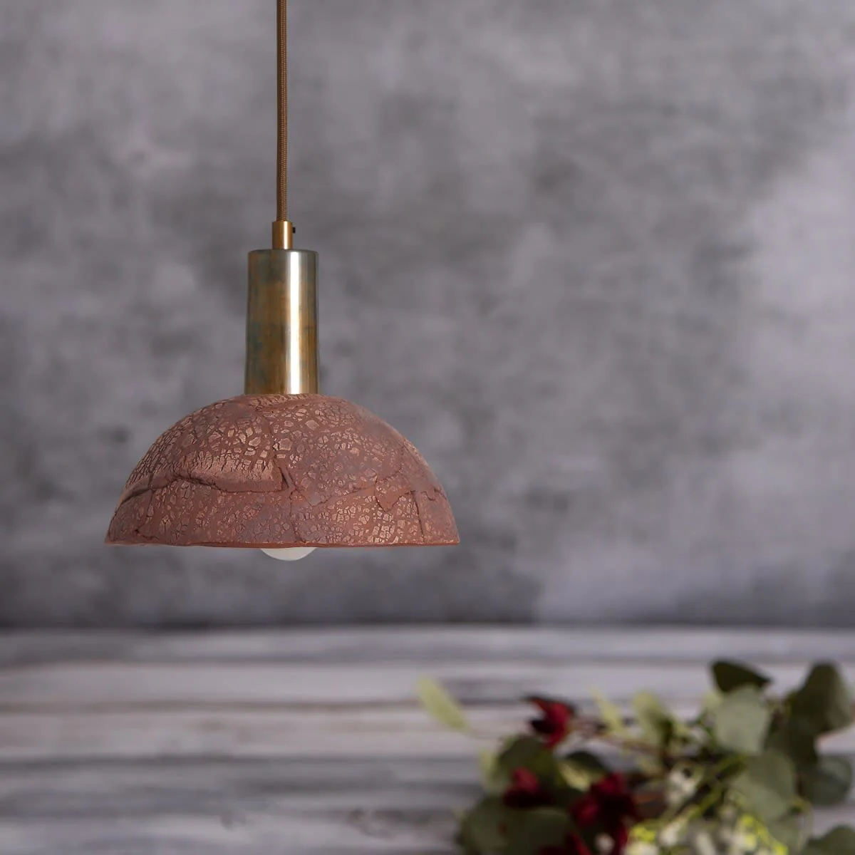 Kauri Organic Ceramic Dome Pendant Light 20cm, Red Iron - Image 4