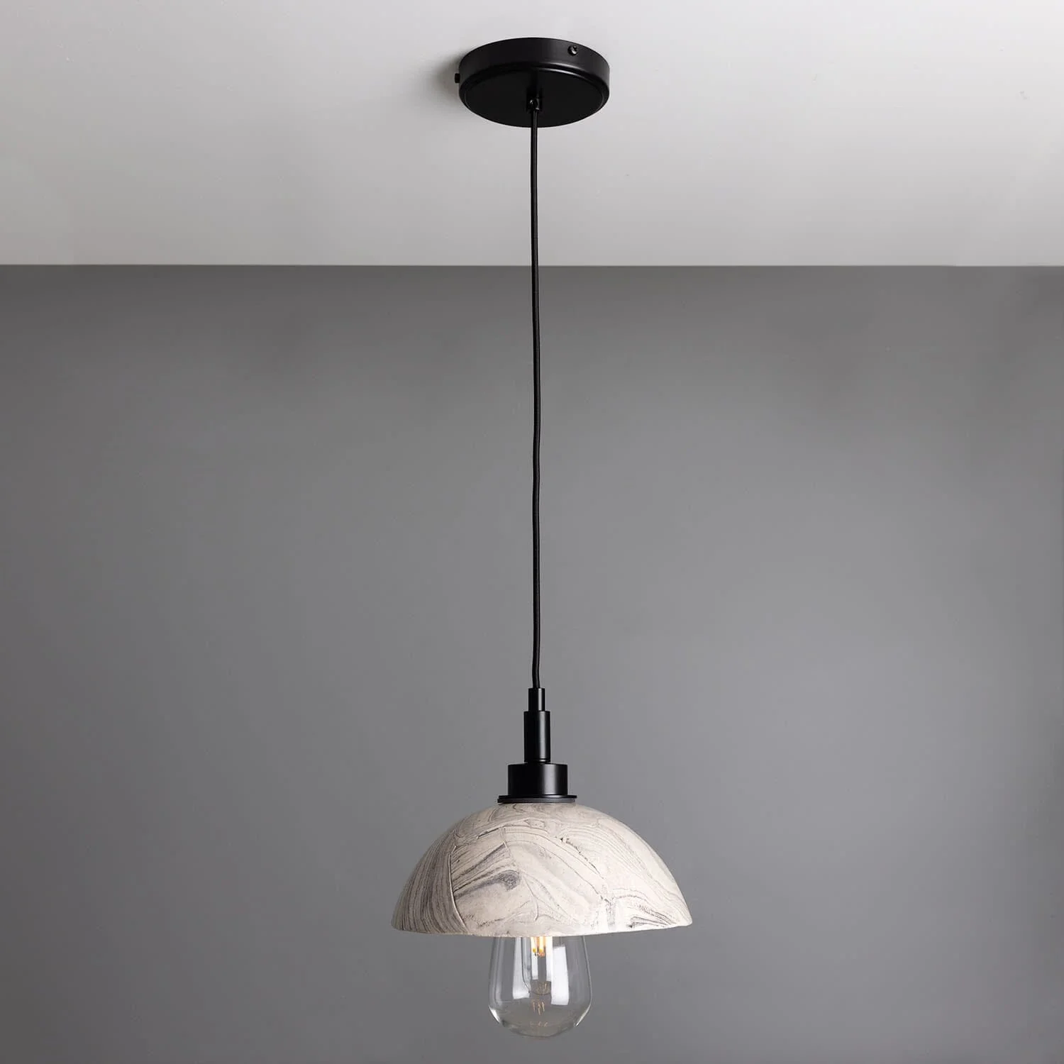 Kingii Marbled Ceramic Dome Bathroom Pendant Light 20cm IP44 - Image 4
