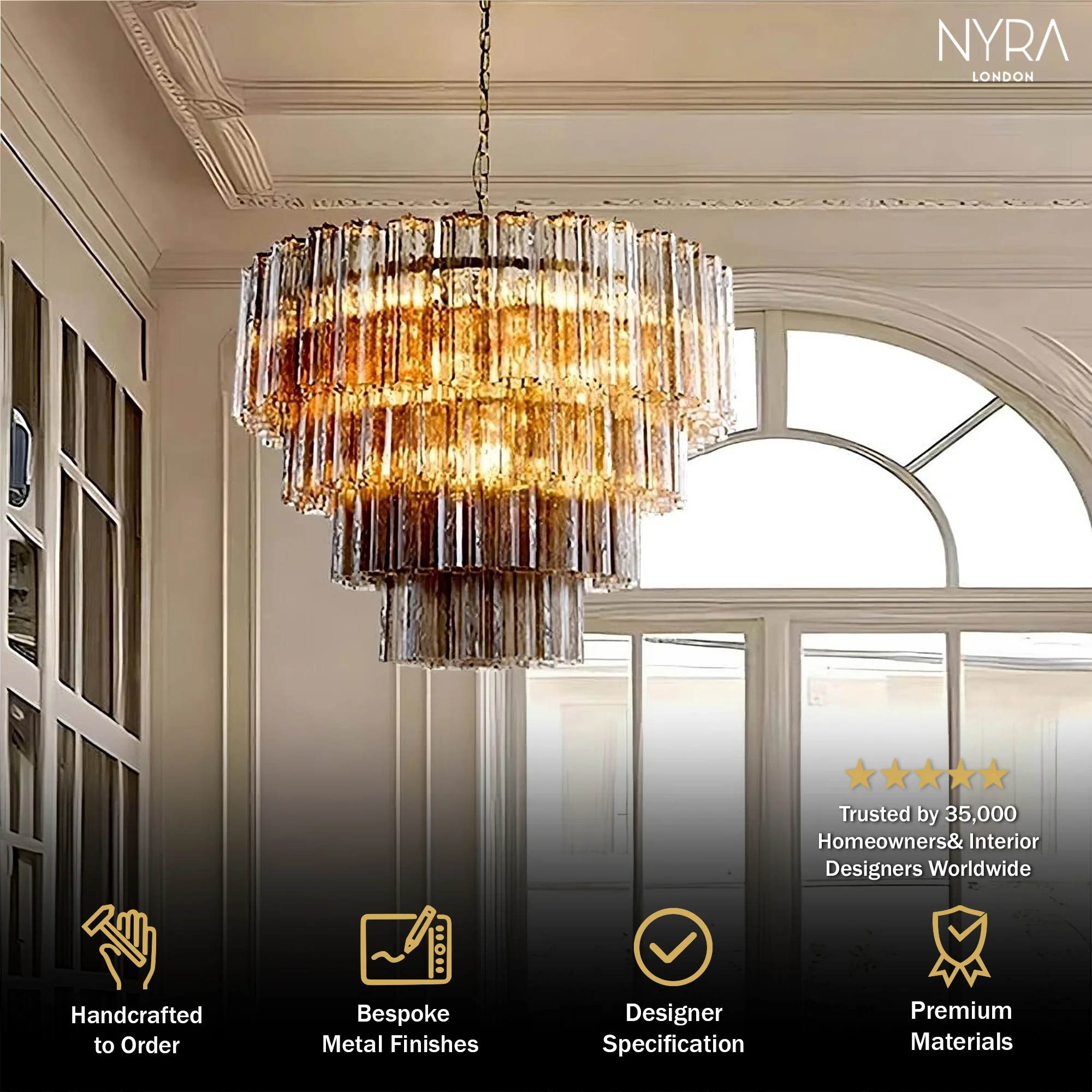 Kosta Smoke Glass Chandelier - Image 2