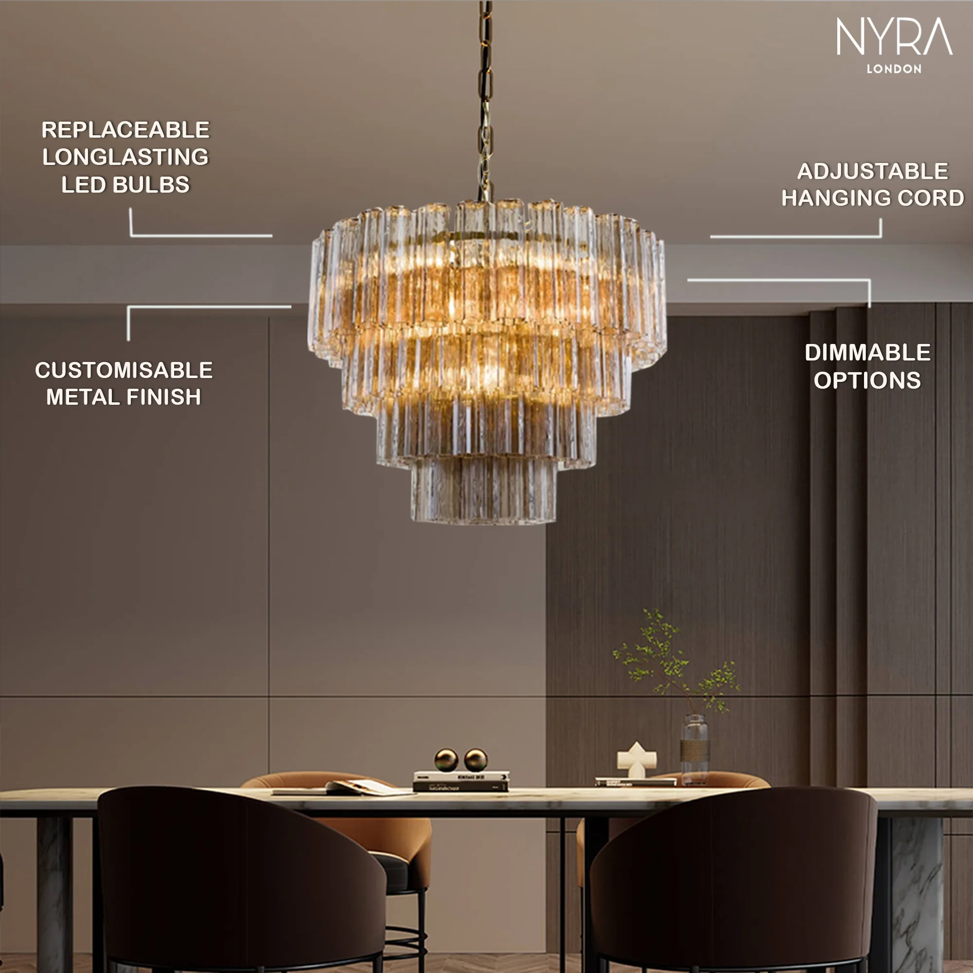 Kosta Smoke Glass Chandelier - Image 4