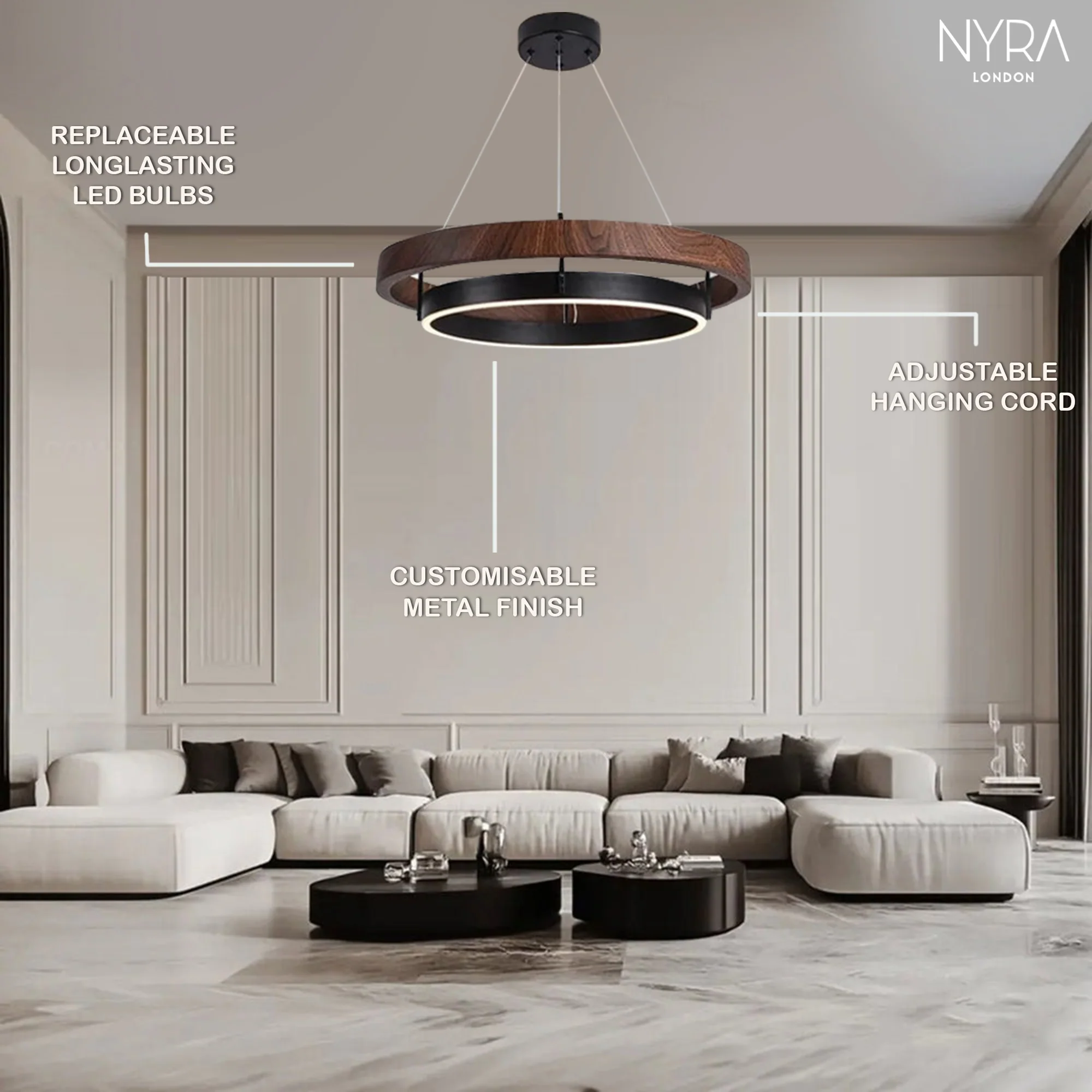 LOVO Circular Wood Grain Chandelier - Image 4