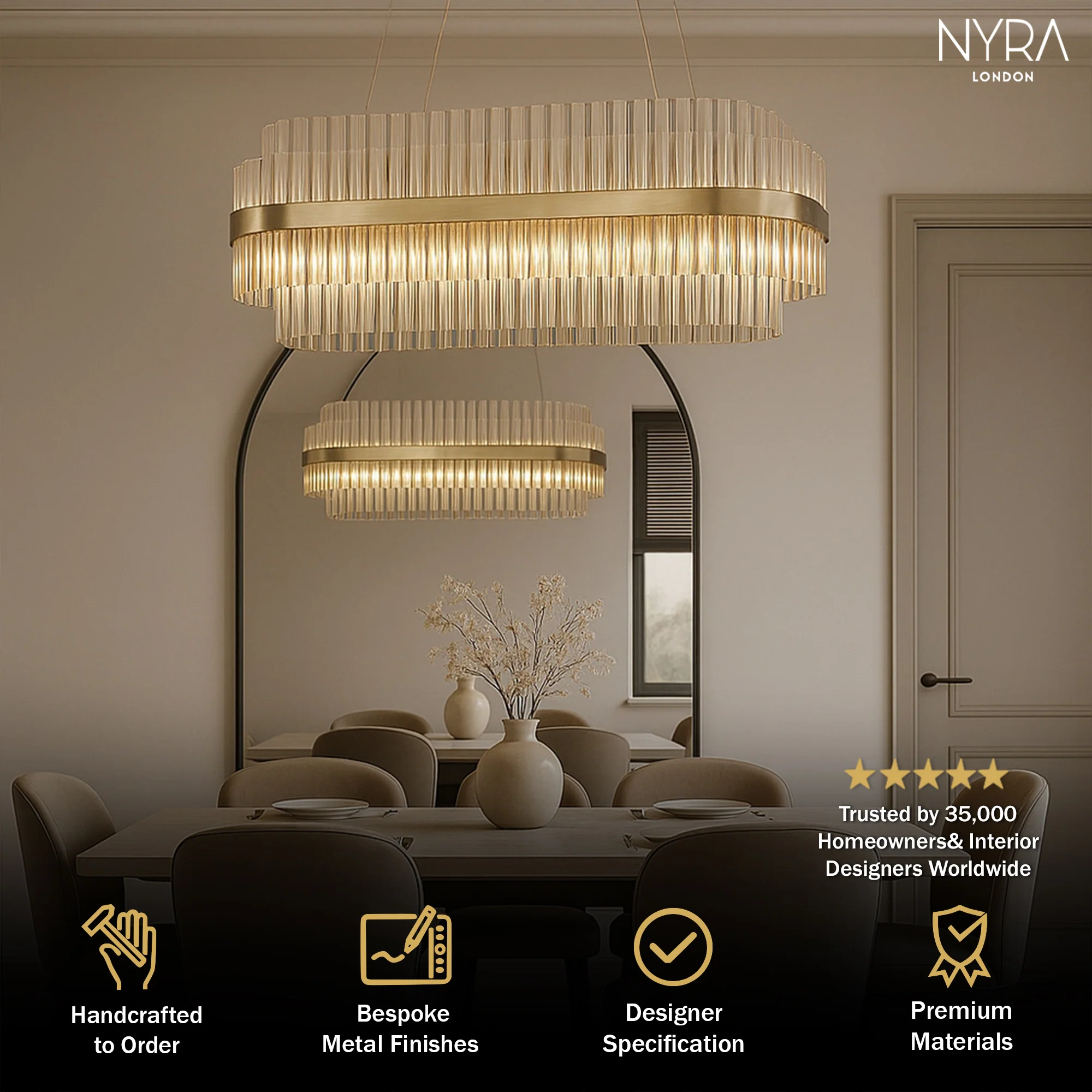 Lurano Rectangular Crystal Chandelier - Image 2