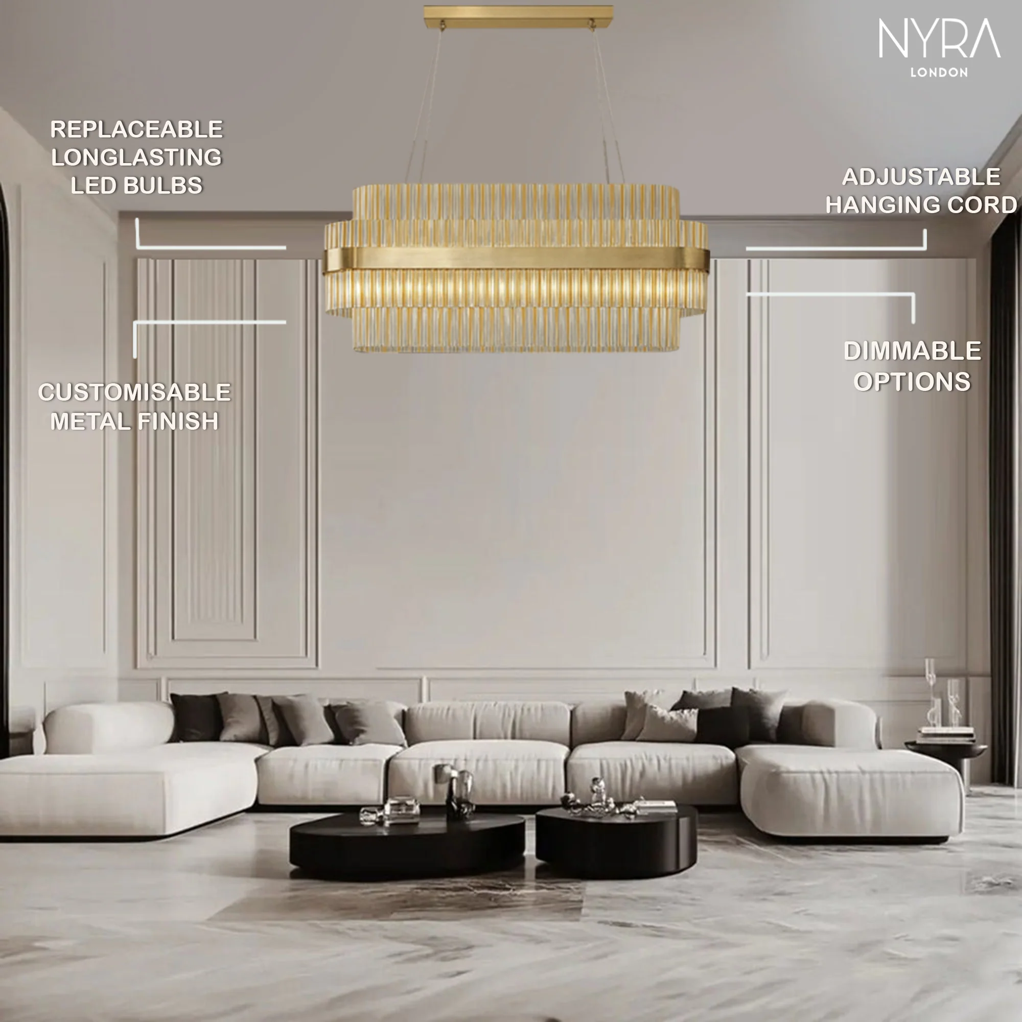 Lurano Rectangular Crystal Chandelier - Image 4