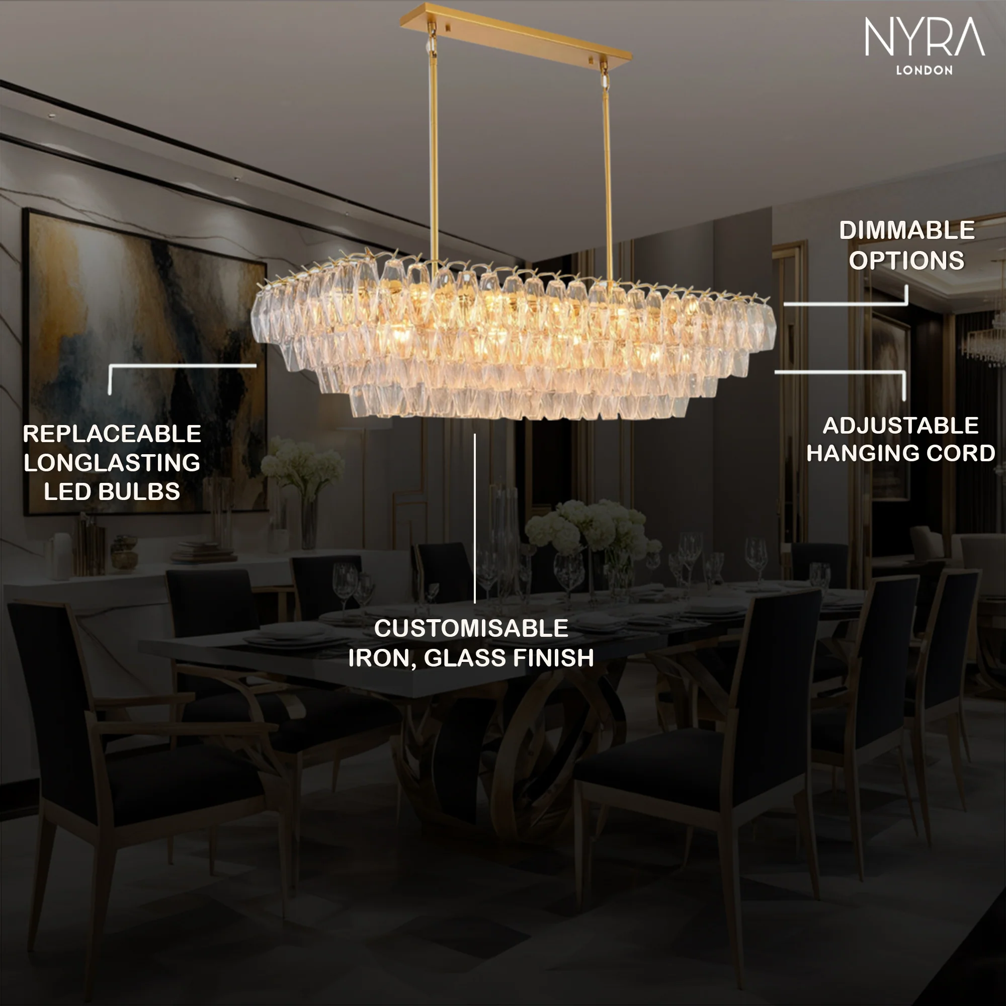 Madelyn Glass Rectangular Chandeliers - Image 2
