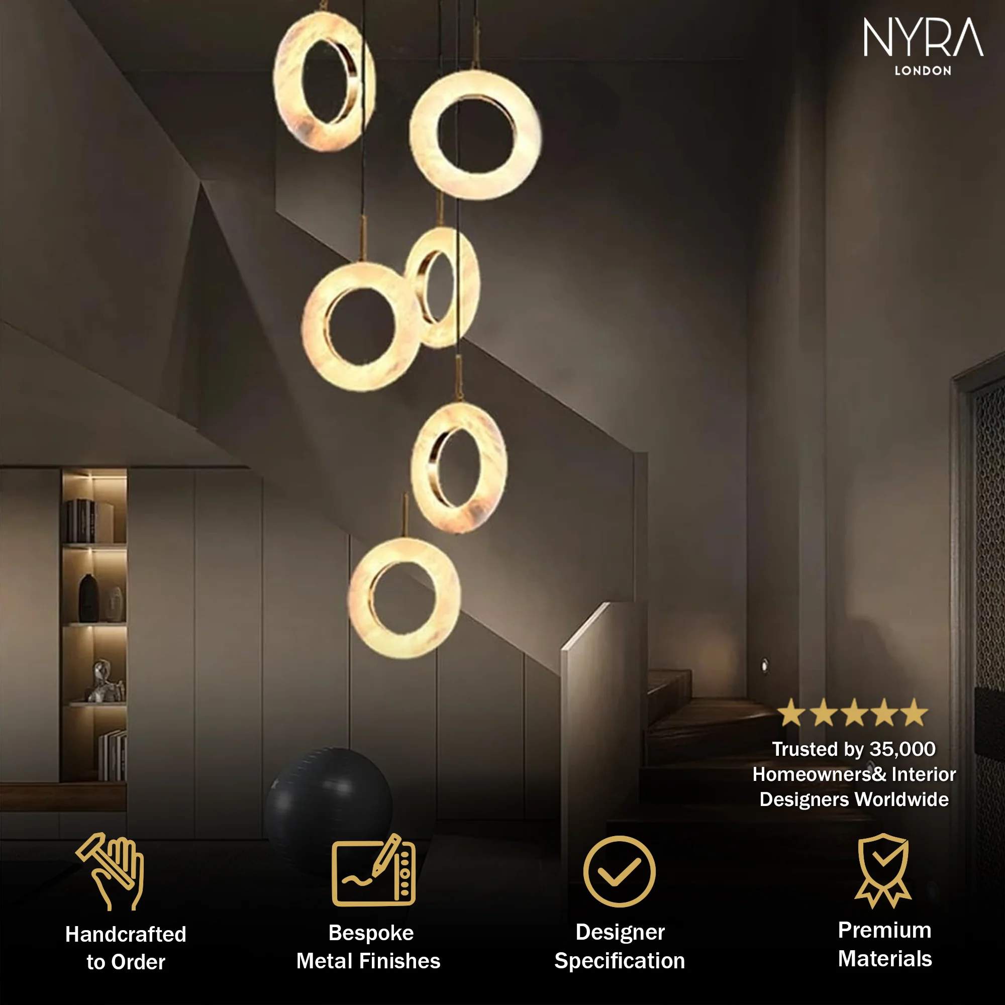 Mirela Marble Staircase Ring Chandelier - Image 3