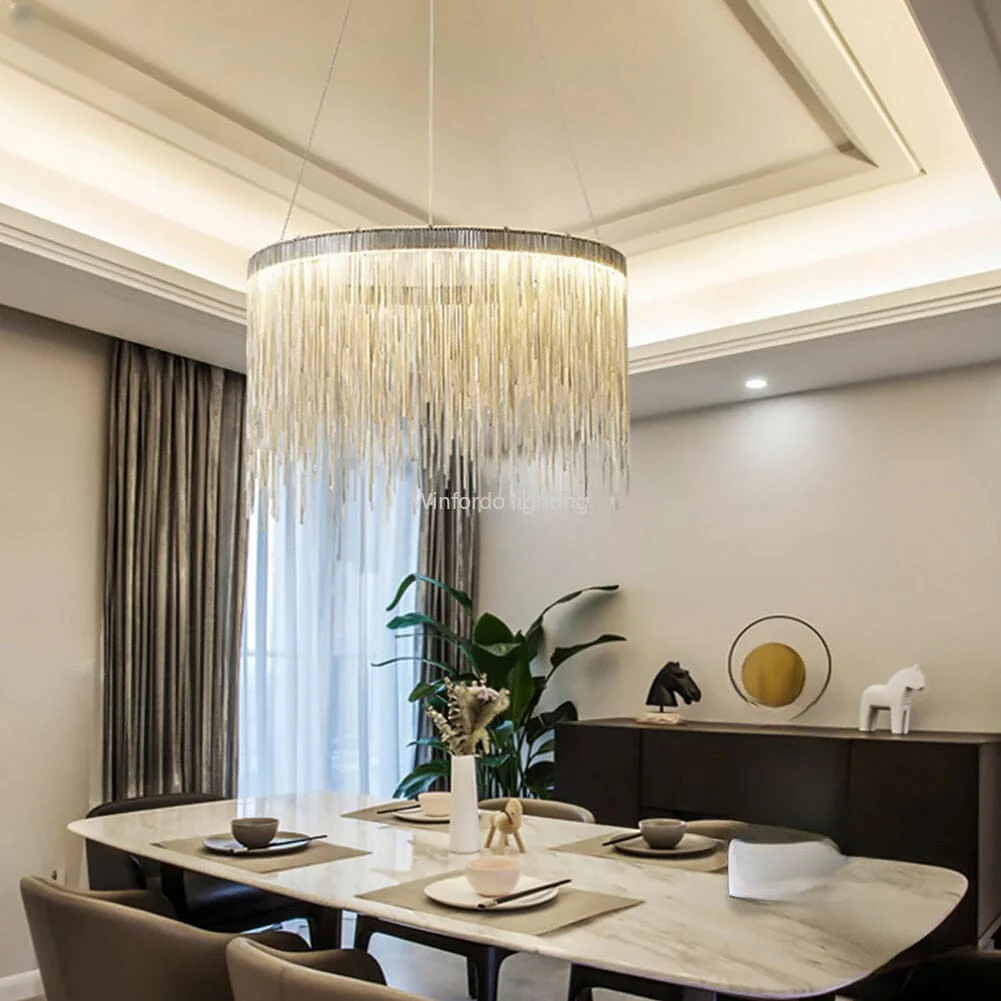 Nordic LED Chrome Round Chandelier - Image 2