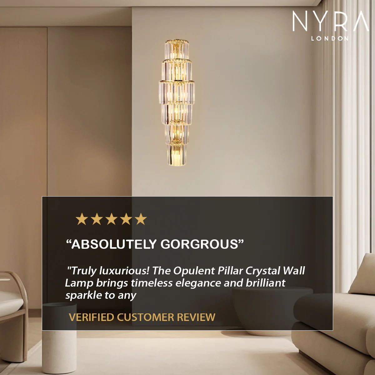 Opulent Pillar Crystal Wall Lamp - Image 6