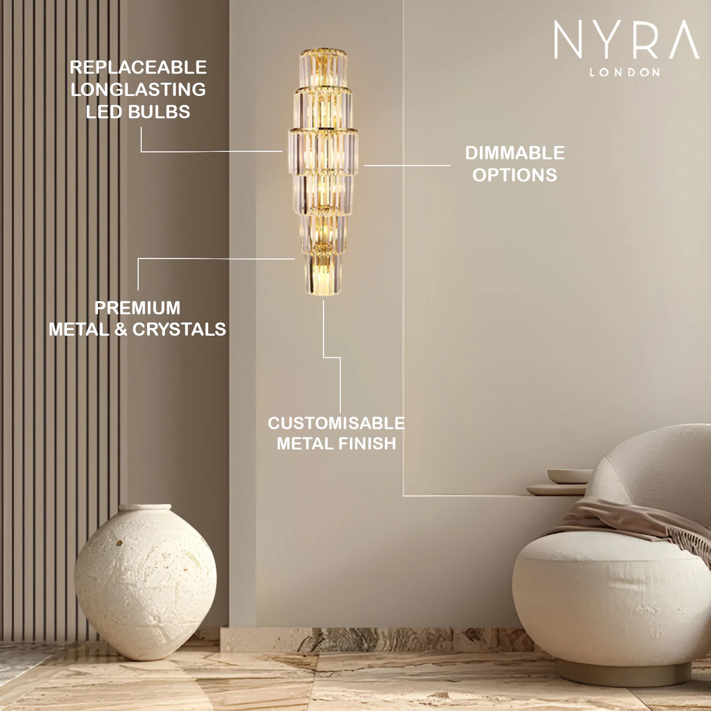Opulent Pillar Crystal Wall Lamp - Image 7