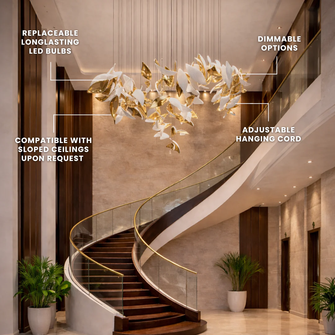 White & Gold Leaf Chandelier - Image 3