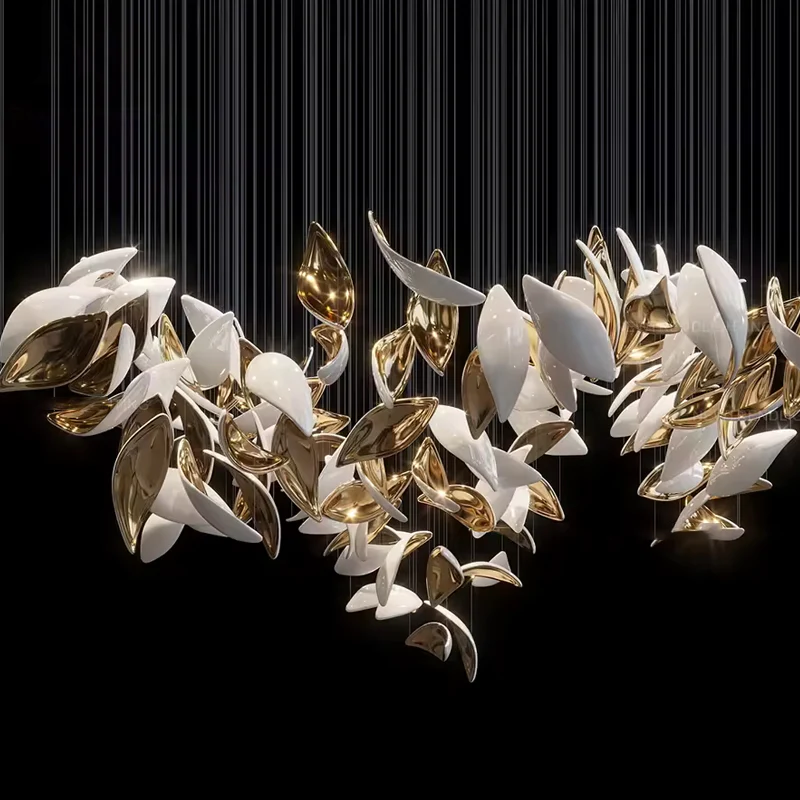 White & Gold Leaf Chandelier - Image 4