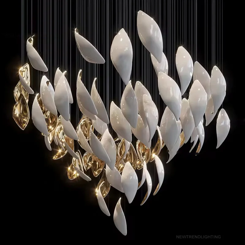 White & Gold Leaf Chandelier - Image 5