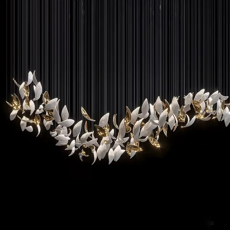 White & Gold Leaf Chandelier - Image 6
