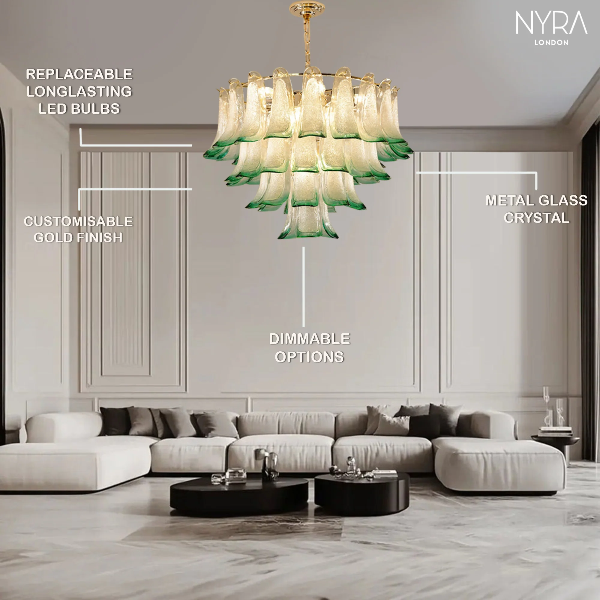 Zealite Green Crystal Leaf Chandelier - Image 4