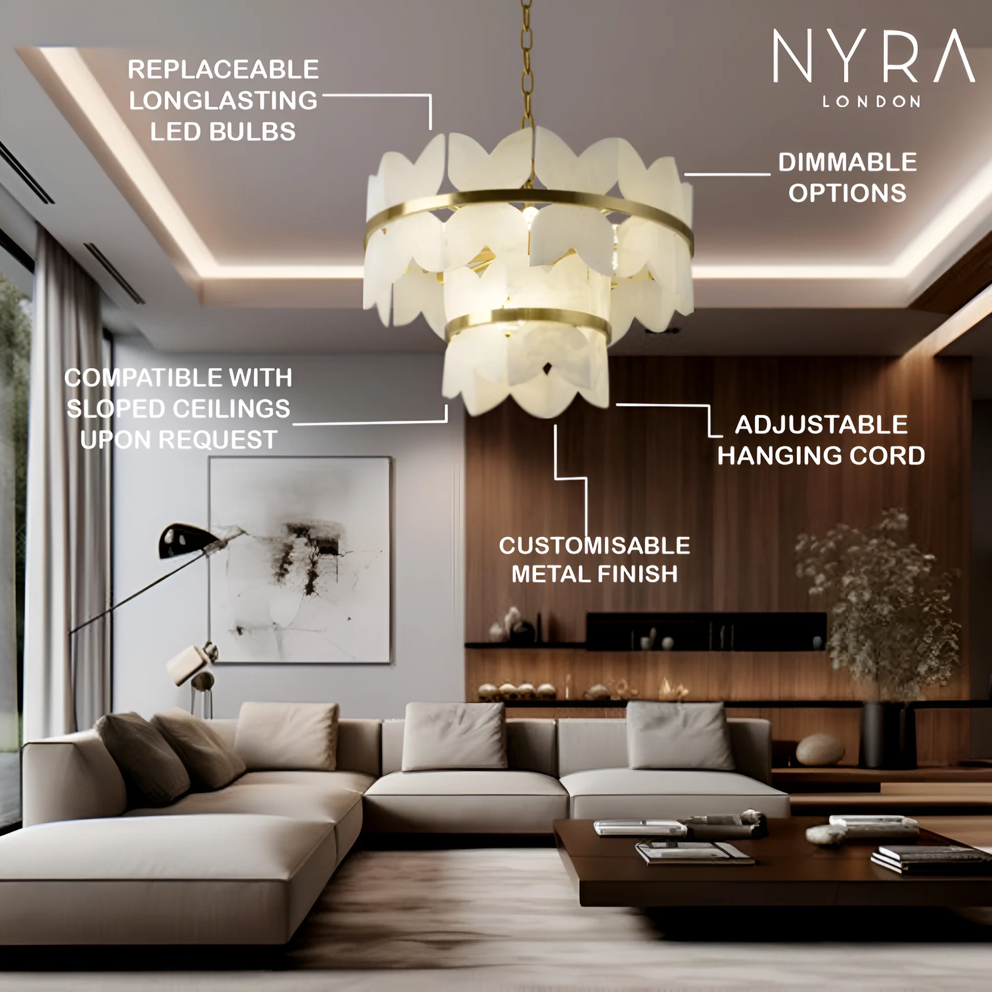 Zyra Alabaster Chandelier Light - Image 4